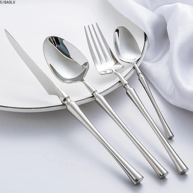 

24pcs/lot Korean Food Portable Cutlery 304 Stainless Steel Table Knife S poon Fork Dinner Set Dinnerware Gold Tableware Sets