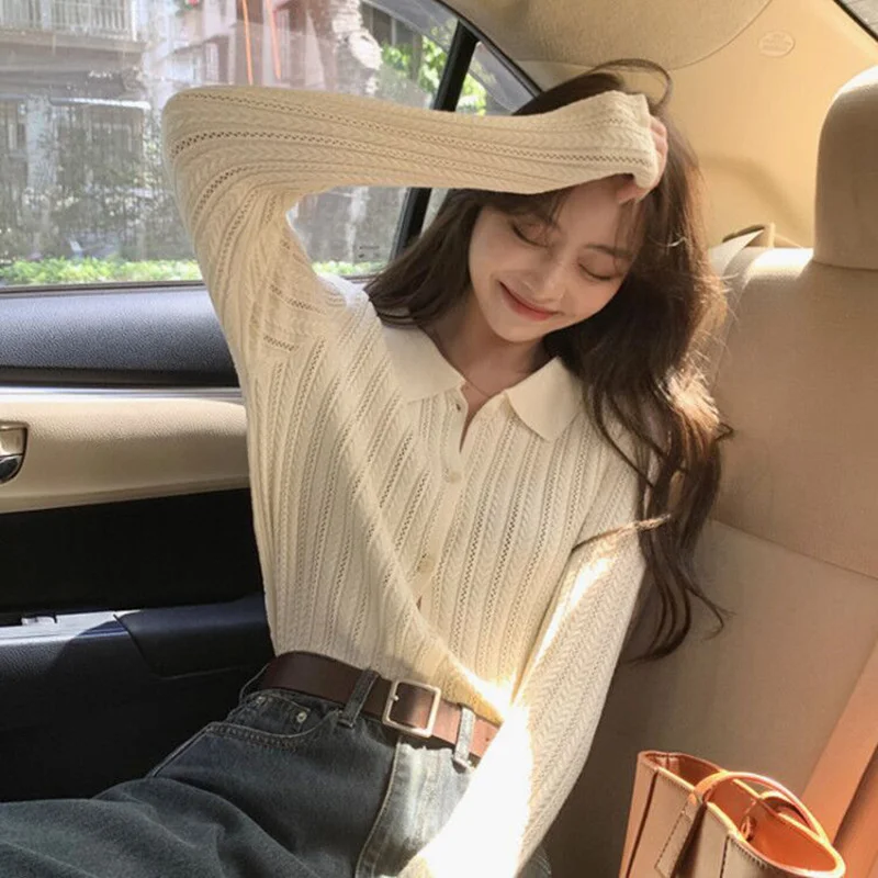 Тонкий вязаный кардиган женская одежда уличный свитер на весну и осень маленькое
