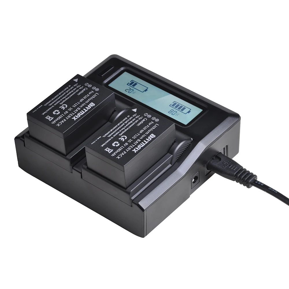 2Pcs 1280mAh NP-T125 NP T125 Battery + Ultra Fast Dual Charger Kits for Fujifilm GFX 50S, GFX50S, GFX 50R, GFX50R, GFX 100, GFX1