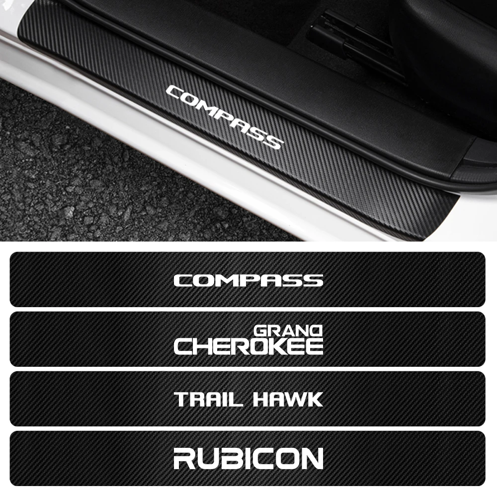 

4PCS Carbon Fiber Auto Door Threshold Sill Stickers for Jeep Wrangler Ranegade Patriot Grand Cherokee Trail Hawk Rubicon Compass