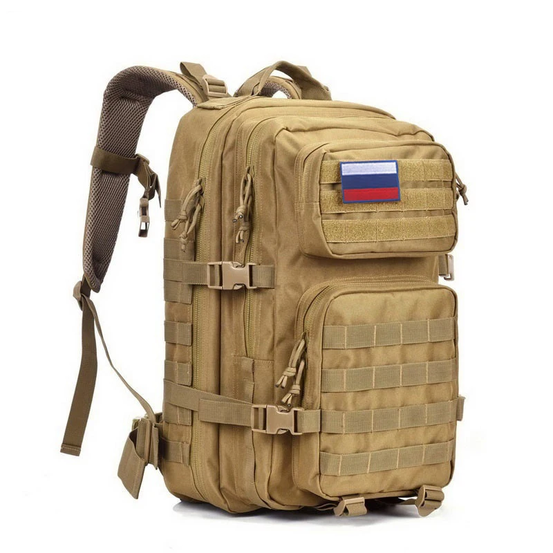 Испанская Сумка военный тактический рюкзак 50л мужской открытый армейский Молл 1000D водонепроницаемые сумки для походов кемпинга охоты альпинизма - Цвет: RU Logo Khaki
