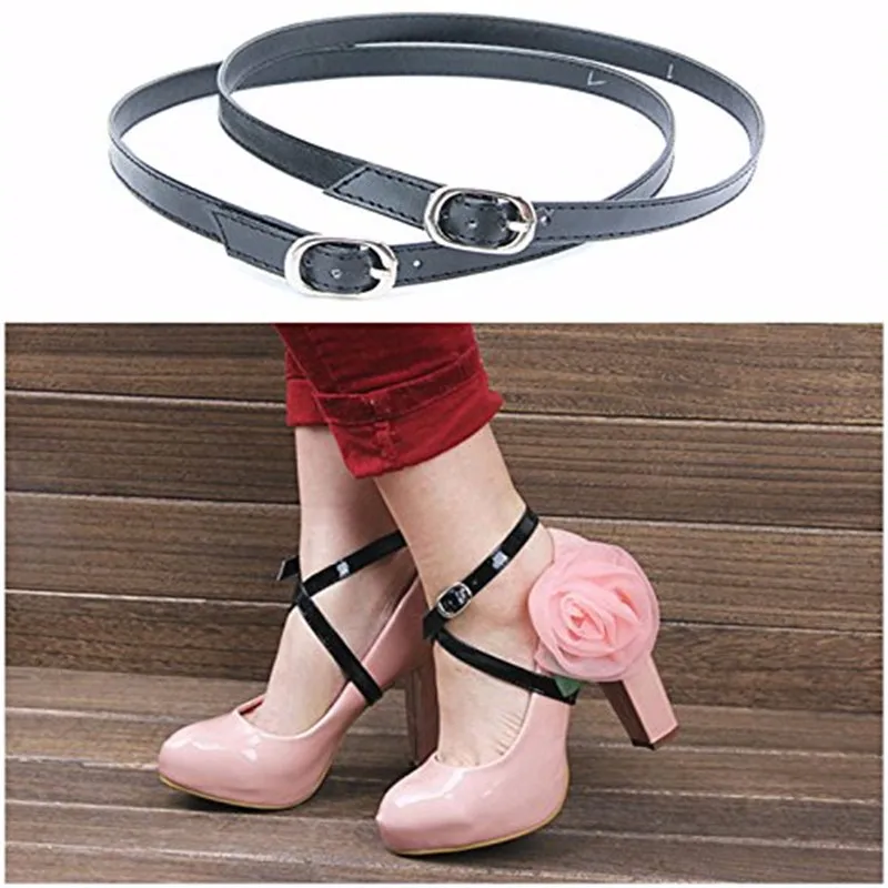 

Trendy Black Women High Heels Detachable Anti-loose Leather Shoe Straps Shoelace Accessories