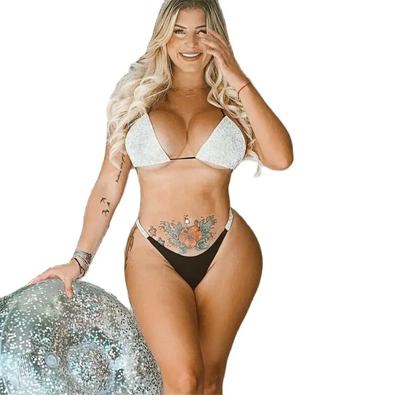 

Sexy Women Sequin Rhinestone Crystal Diamond Push Up Bikini Set Bra High Waist Swimsuit Swimwear Bathing Suit