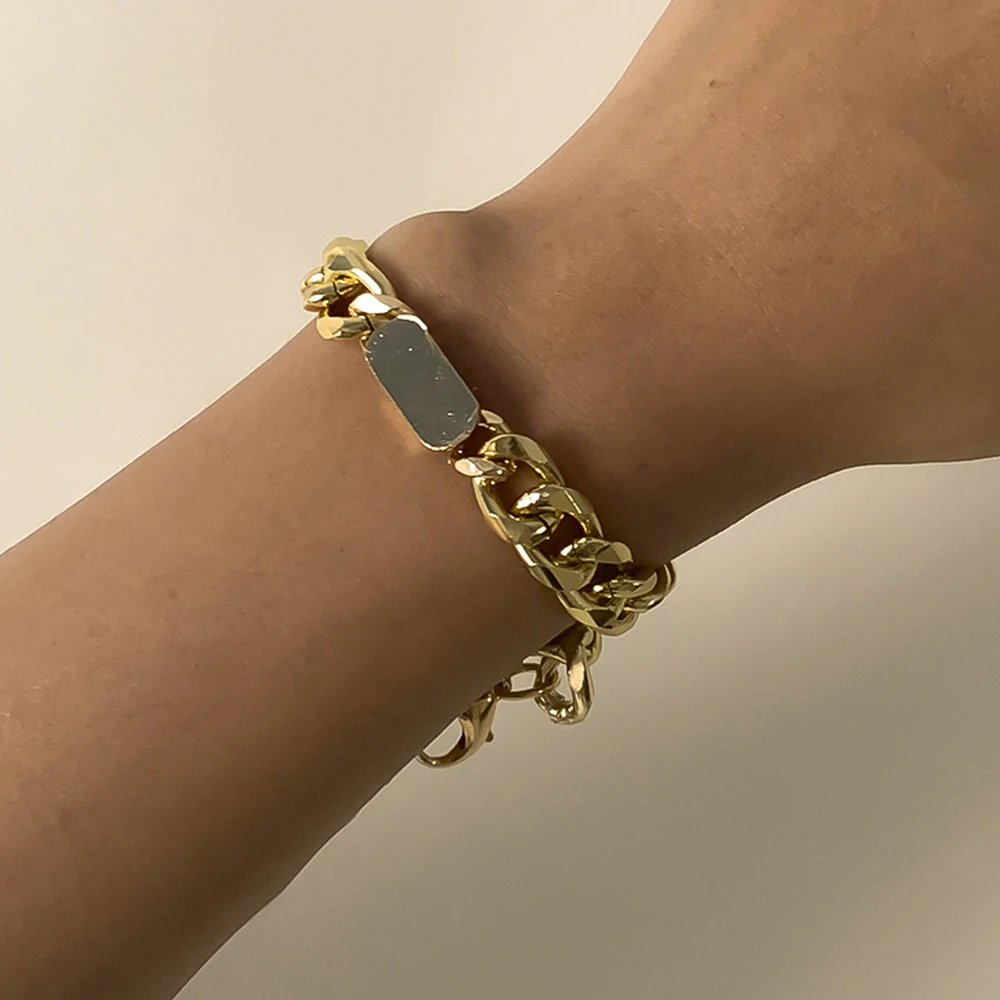 

Ingemark 2021 New Trendy Cuban Link Chain Bracelet for Women Men Gold Color Couple Bracelets Bangles Wrist Hand Jewelry Gifts