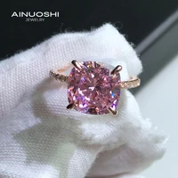 ainuoshi 925 sterling silver cushion cut 10x10mm lad created pink sapphire engagement rings gifts for wedding jewelry rings