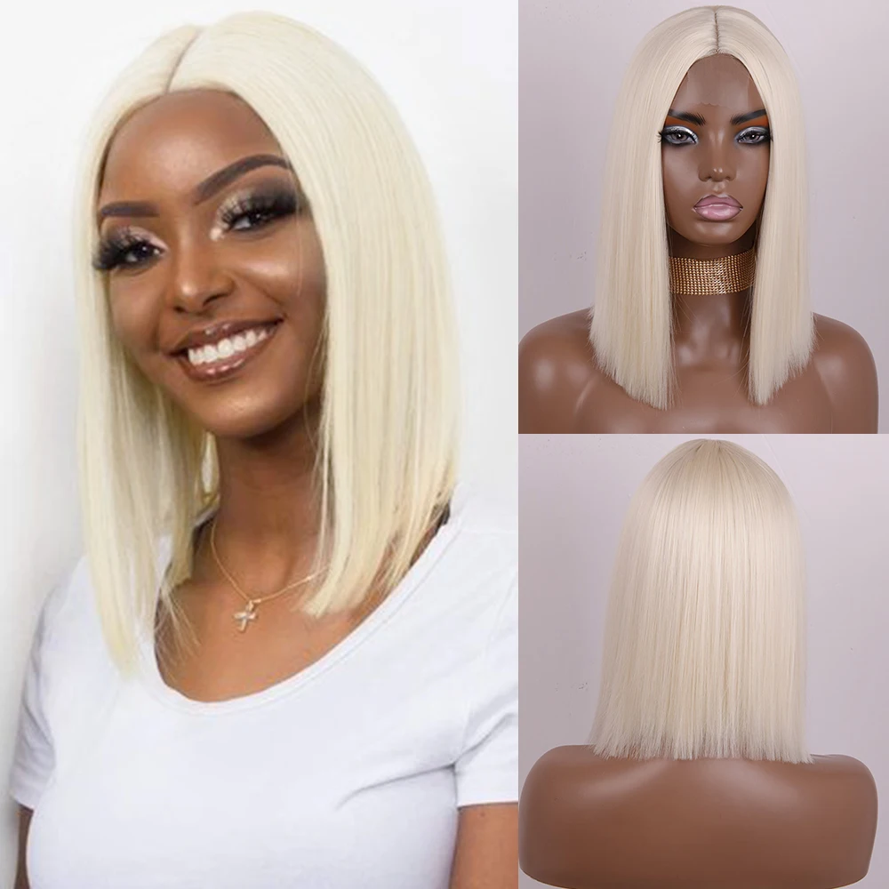 

AZQUEEN Synthetic Wigs for Women Brazilian Short Straight Blonde Wigs Daily Hair Natural Hairline High Temperature Fiber
