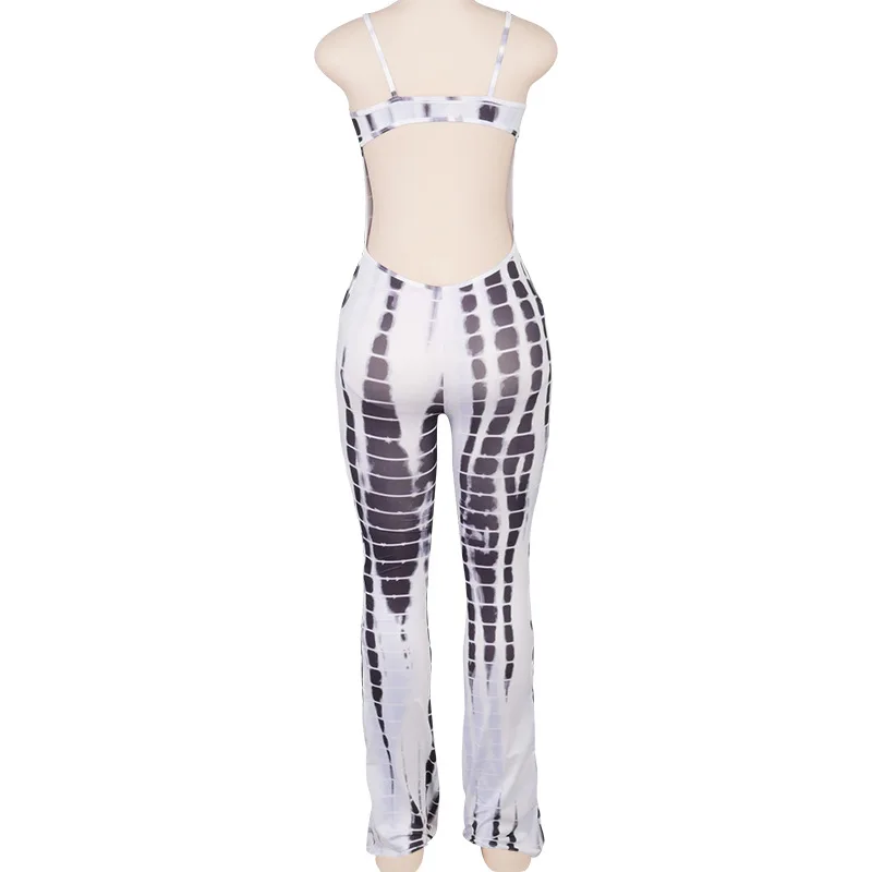 

Summer Bodycon Jumpsuit Printed Women Rompers Sling Sexy Sleeveless Hollow Out Backless Sportswear Hip Lift Casual Trousers