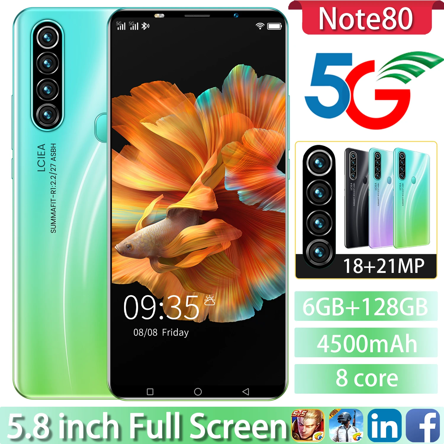 

Global Version Note80 Smartphone 5.8Inch 6+128GB Android 10 4500mAh Dual SIM Dual Standby Support Face ID 5G Android CellPhone