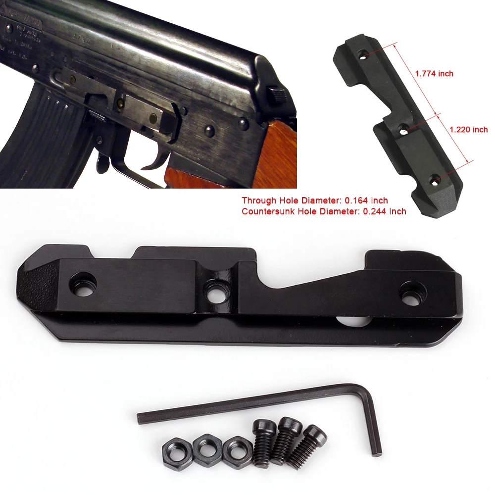 

AK47 steel dovetail Side Plate Rail Scope Mount For both milled or stamped receivers. Accepts a wide variety of AK side mounts