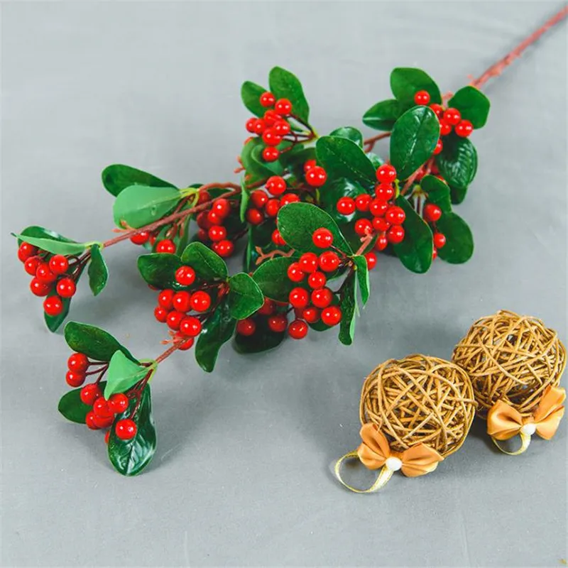 

5Pcs Fake Long Stem Red Fruit (3 stems/piece) 30.71" Length Simulation Christmas Fruit Acacia for Wedding Home Artificial Plants