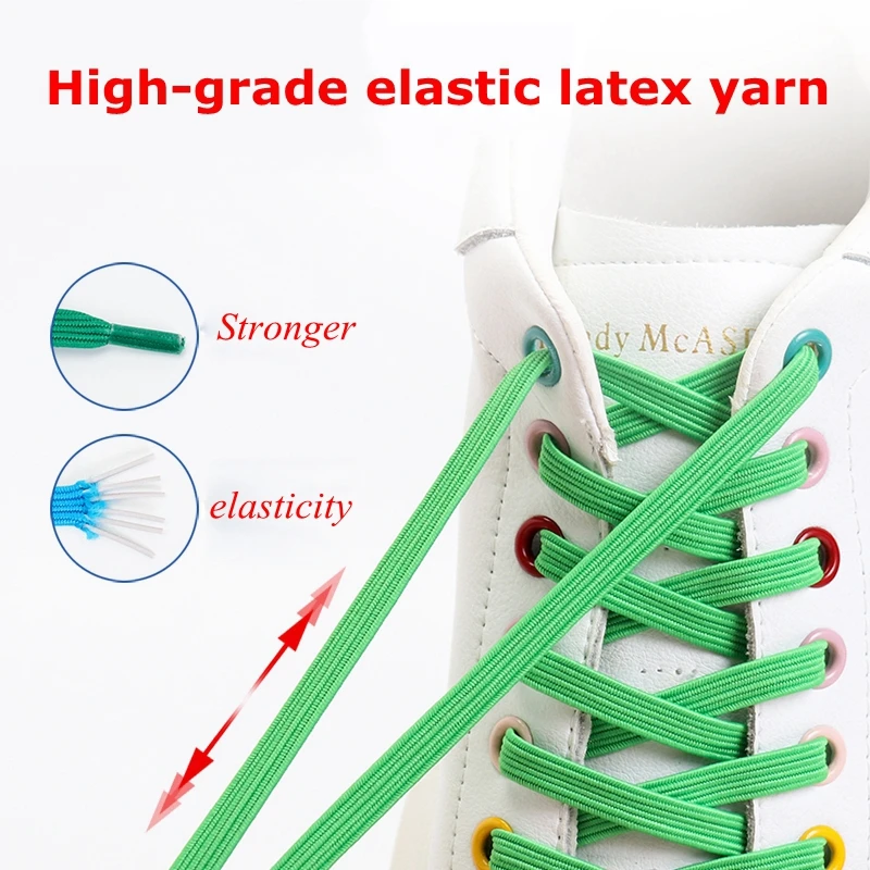 Flat Elastic Shoelaces Plastic Snap Lock Sports Competition Walking Outdoors No Tie Shoelace Child Adult Sneakers Lazy Laces