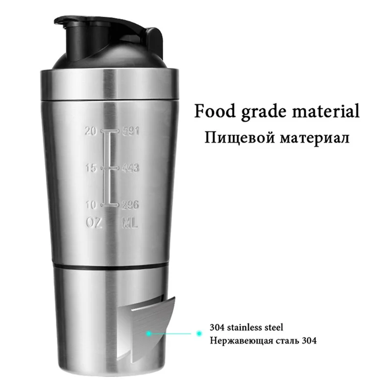Бутылка-шейкер из нержавеющей стали блендер с сывороточным протеином и порошком