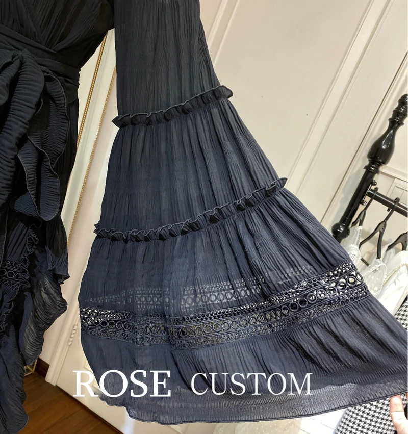 Red RoosaRosee дизайнерское женское весеннее летнее сексуальное асимметричное белое платье миди с v-образным вырезом и длинными расклешенными рукавами элегантные вечерние платья