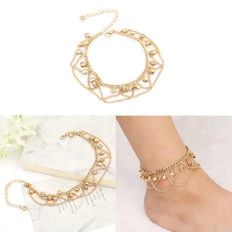 

Women Tassel Chain Small Bells Sound Gold Metal Anklet Bracelet Foot Chain Jewelry Beach Anklet Casual