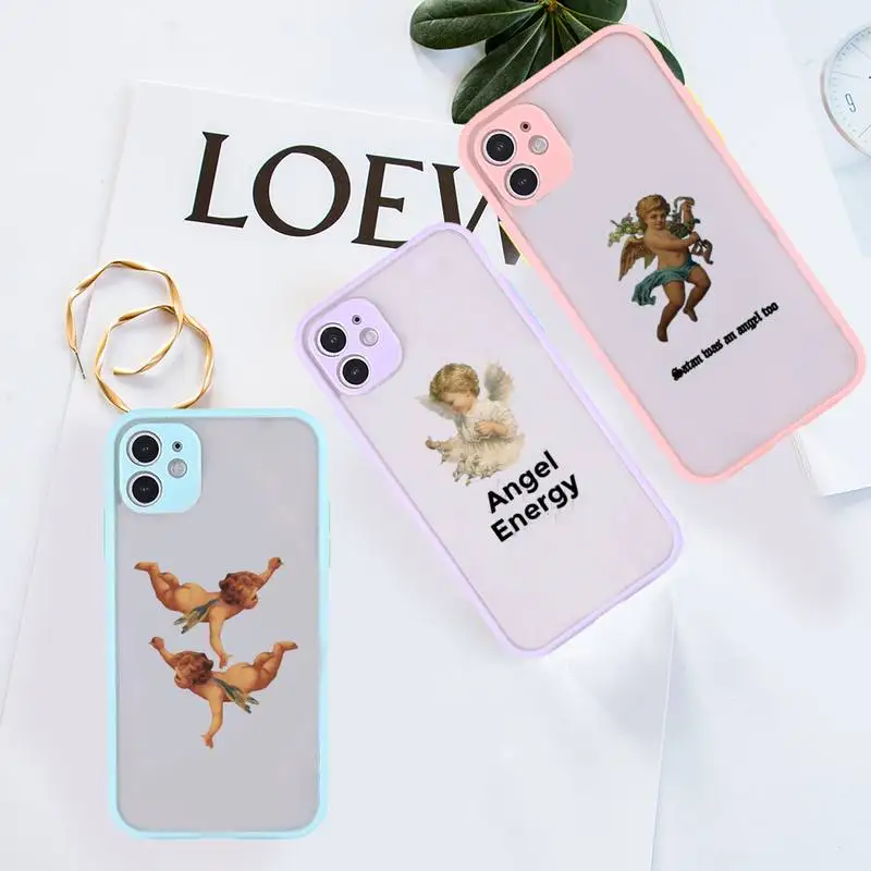 

angel Phone Case For iPhone 12 11 Mini Pro XR XS Max 7 8 Plus X Matte transparent Purple Back Cover