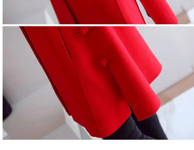 Vangull Пряжка китайский однотонные пальто-трапеция до середины длинные шерстяные пальто куртка Для женщин элегантные свободные осень-зима Повседневное шерстяная верхняя одежда
