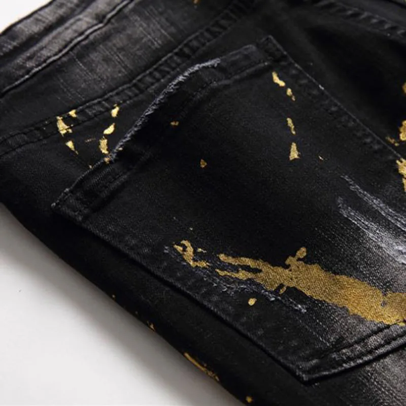 Джинсы мужские облегающие брюки из денима байкерские штаны повседневные черные