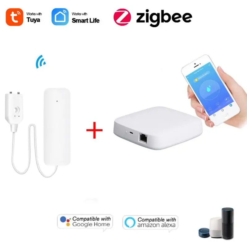 

Датчик утечки воды Tuya Zigbee, автономный детектор утечки воды с Wi-Fi, оповещение о переполнении, охранная сигнализация для умного дома