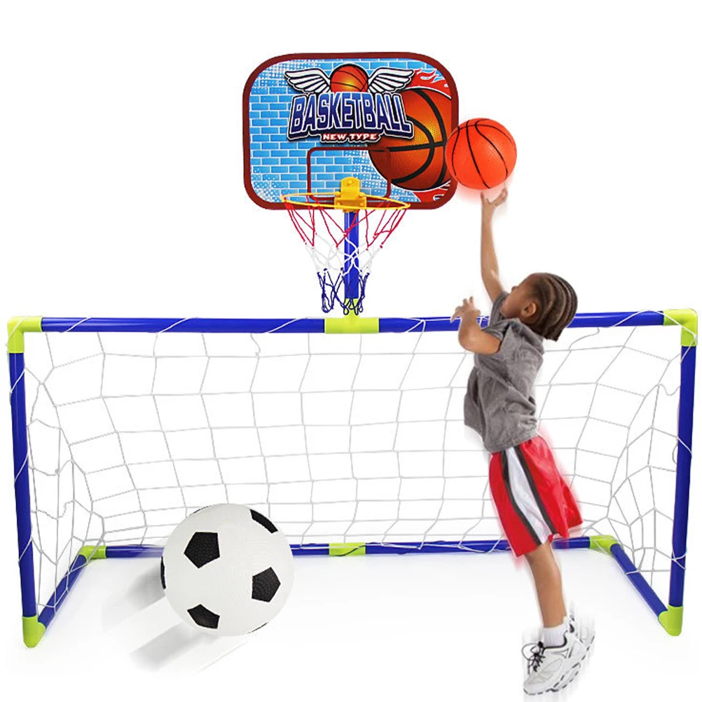 

1 Set 2 in 1 Portable Indoor Basketball Hoop Football Gall Door Toy Children Assembling Football Gate Kit Party Sport Game Toys