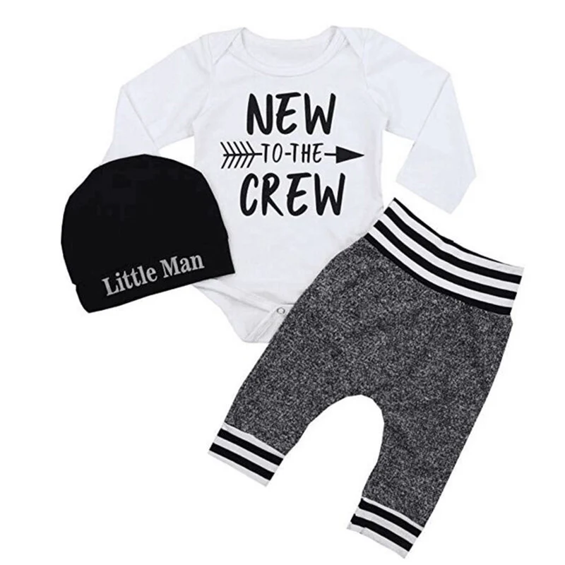 

Baby Set For Boy Soft Spring Autumn Casual Baby Boy Letter Printing Rompers And Trousers And Hat Kids Three-piece Outfit Set