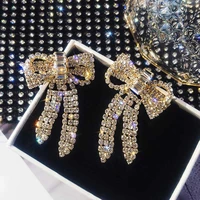 zircon bow tassel dangle earrings gold silver plated crystal earrings for women fashion jewelry wedding drop earrings accessory