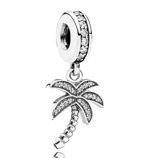 

Genuine 925 Sterling Silver Bead Charm Vintage Palm Tree With Crystal Pendant Beads Fit fashion Bracelet & Necklace Jewelry