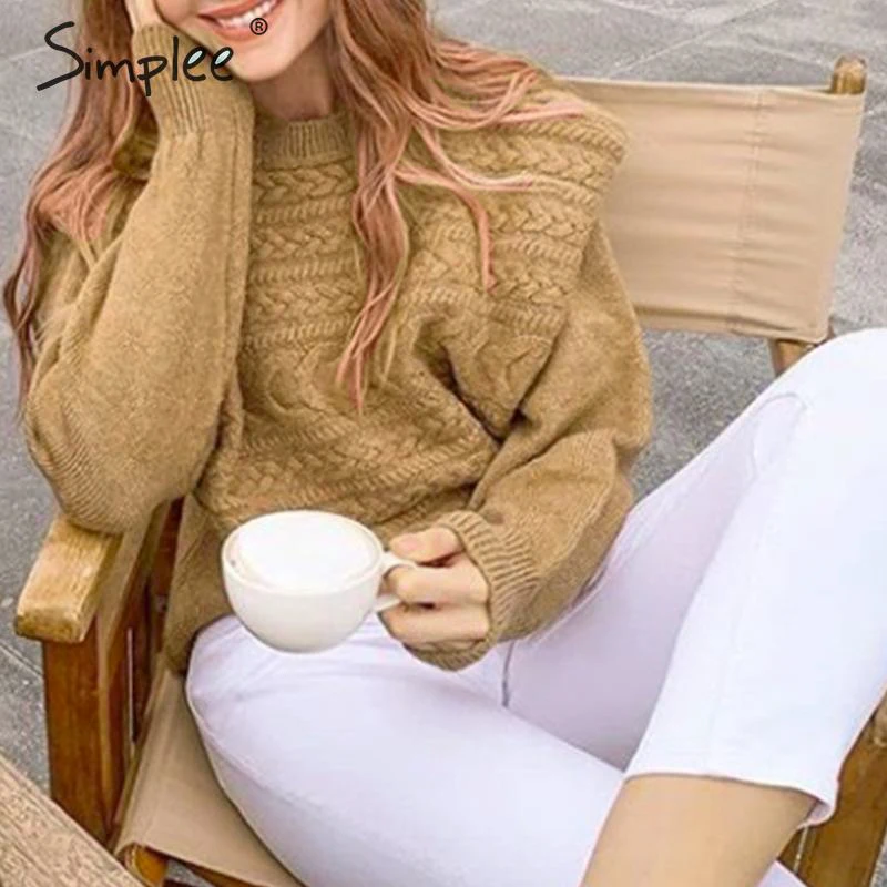 Simplee вязаный пуловер в рубчик свитер для женщин длинный рукав Осень зима женский