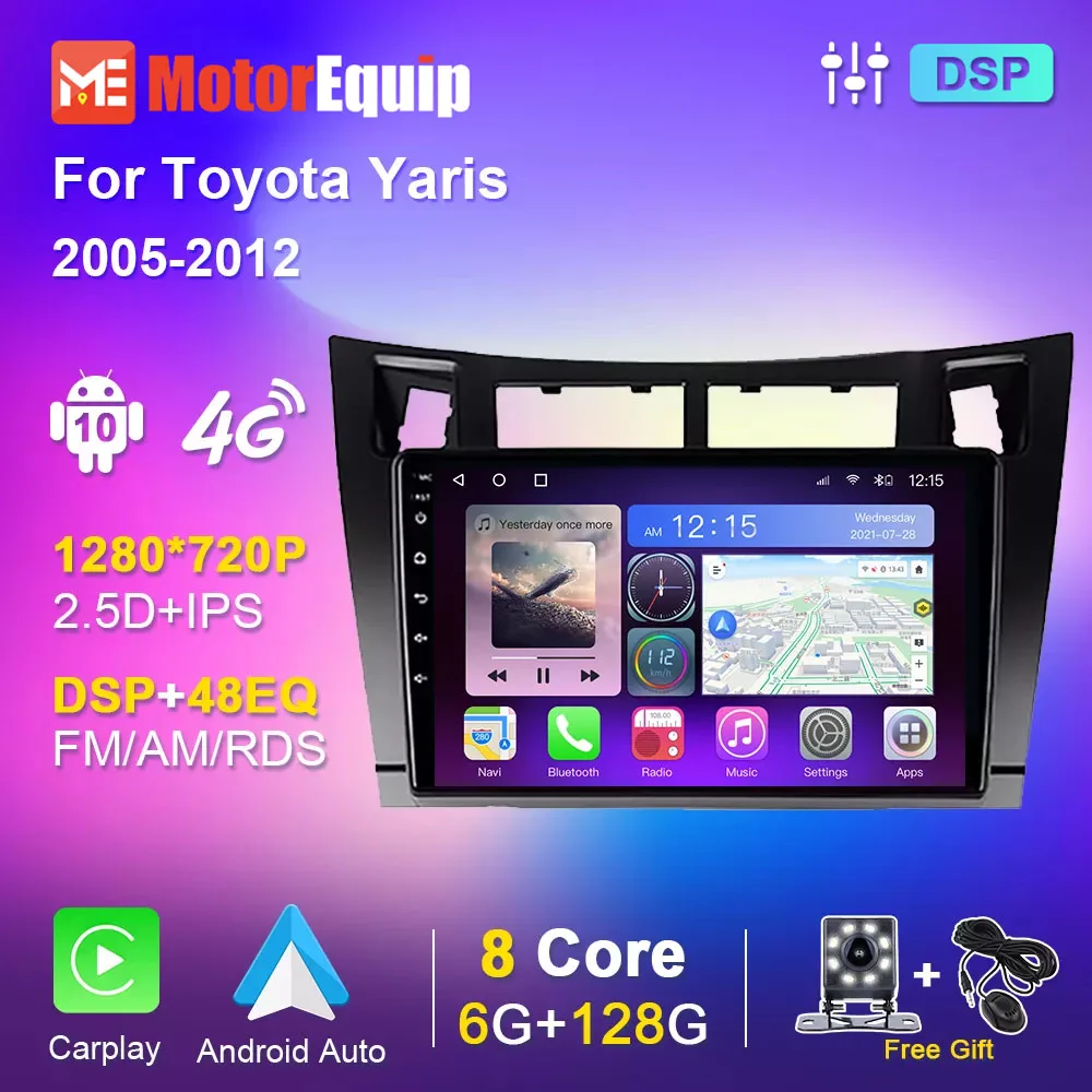 

Автомагнитола CarPlay, мультимедийные видеоплееры, Android 10, для Toyota Yaris 2005, 2006-2012, IPS, автомобильное радио, Gps-навигация, Wi-Fi, DSP