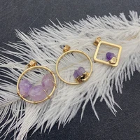 1pcs amethyst pendant purple delicate crystal necklace round diy jewelry making women rhombus jwellery accessories natural stone