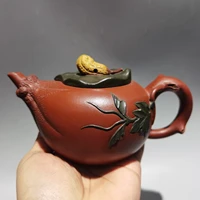 6chinese yixing zisha pottery hand carved pumpkin pot flowers kettle red mud teapot pot tea maker office ornaments