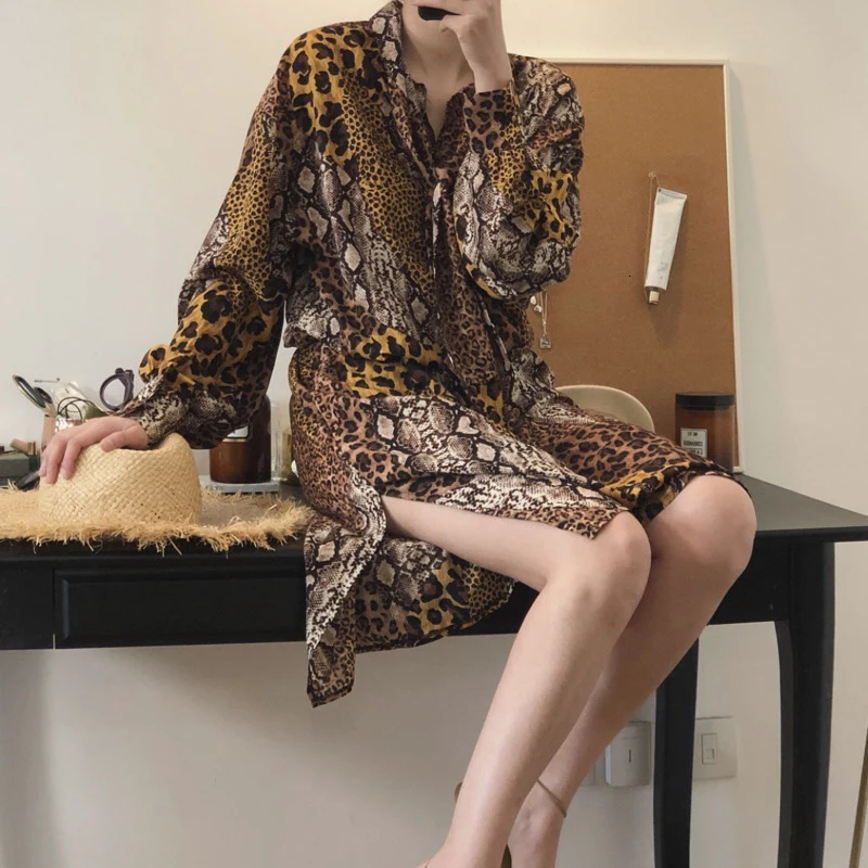 Женское пляжное платье LANMREM леопардовое с длинным рукавом и о-вырезом WF19 для лета