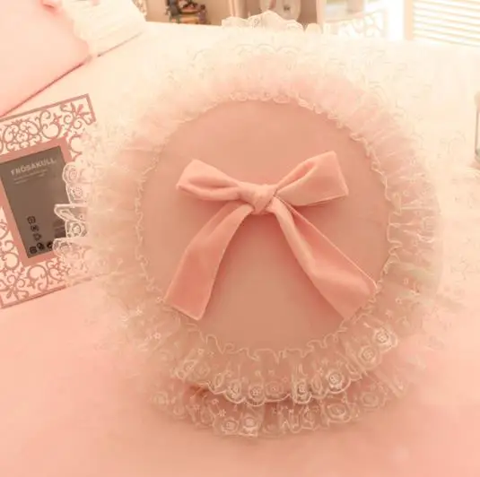 pink round Новая Элегантная роза с кружевом свадебные сувениры льняной Цветок Подарок Подушка Свадебный Декор - Цвет: pink round