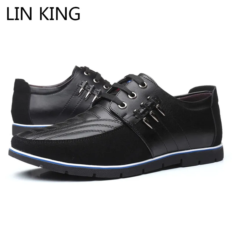 LIN KING/мужские кожаные туфли; сезон весна-осень; Уличная Повседневная обувь; удобные деловые модельные туфли на шнуровке; мужские лоферы на плоской подошве
