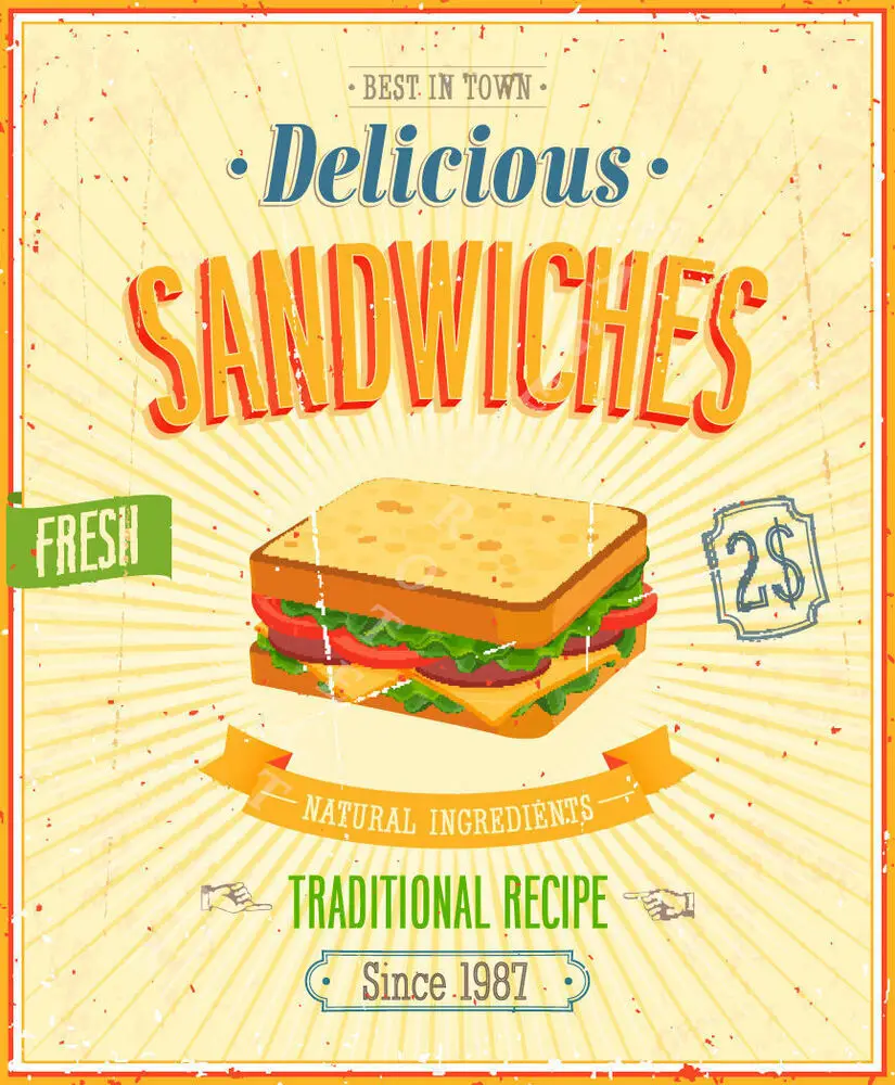

DELICIOUS SANDWICHES METAL TIN SIGN POSTER WALL PLAQUE