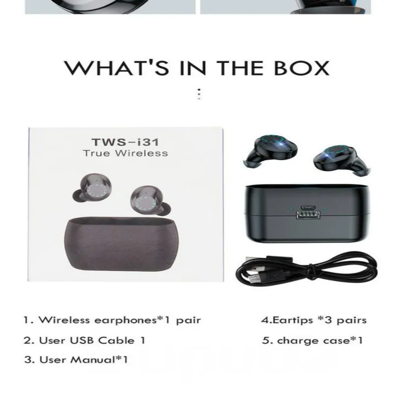 

i31 TWS Wireless Headphones Bluetooth earphone IPX7 Waterproof Headset With LED display for iPhone With Charging Box Earphone