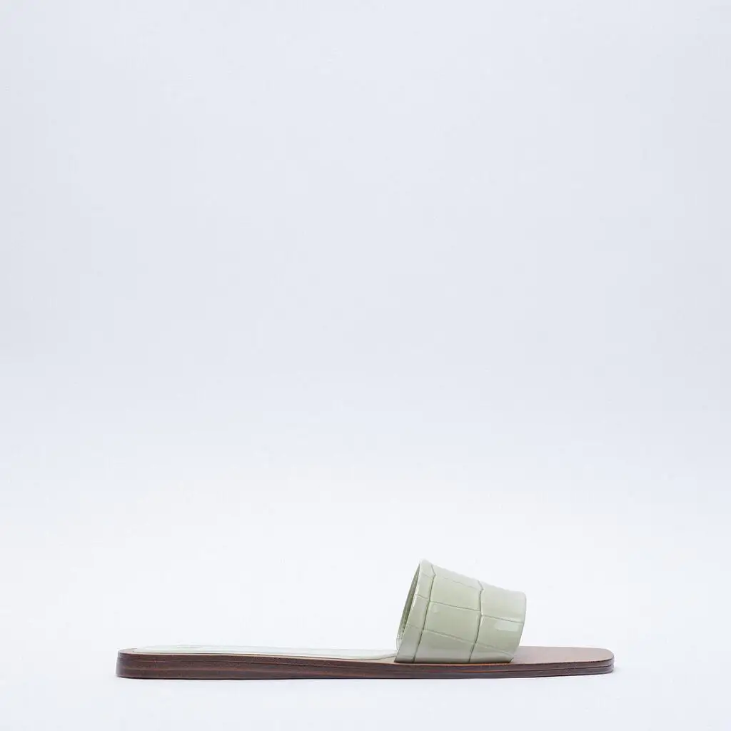 

Shoes Slippers Soft Slides Slipers Women Square Toe Comfort 2021 Flat Checkered Rubber Casual Buckle Strap Scandals Patent Leath