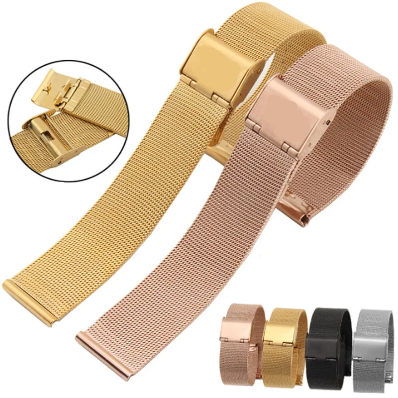 

Universal Milanese Watchband 18mm 20mm 22mm Silver Gold Metal Stainless Steel Strap Band Replacement Bracelet For Smart Watch