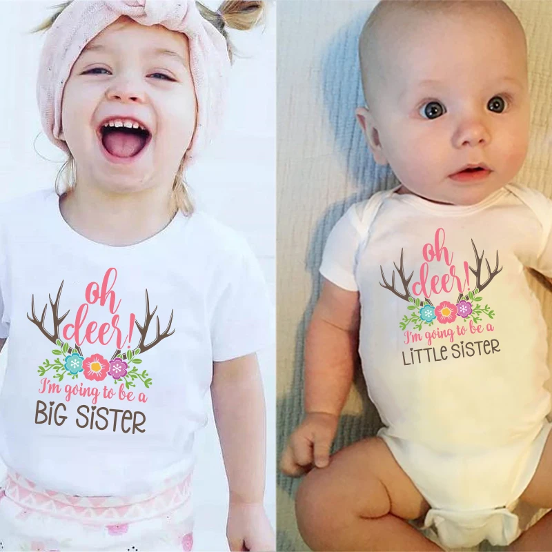 

BIG Sister Print Girls Summer Clothes Baby Girls Romper Little Sister T-shirt Kid Top Tees Sisters Cute Dress