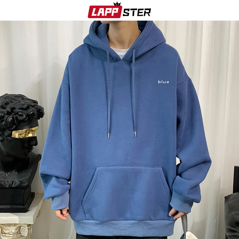 LAPPSTER Men Embroidery Sprint Hooded Hoodies 2022 Mens Oversized Korean Harajuku Sweatshirts 7 Colors Black Oversized Hoodie