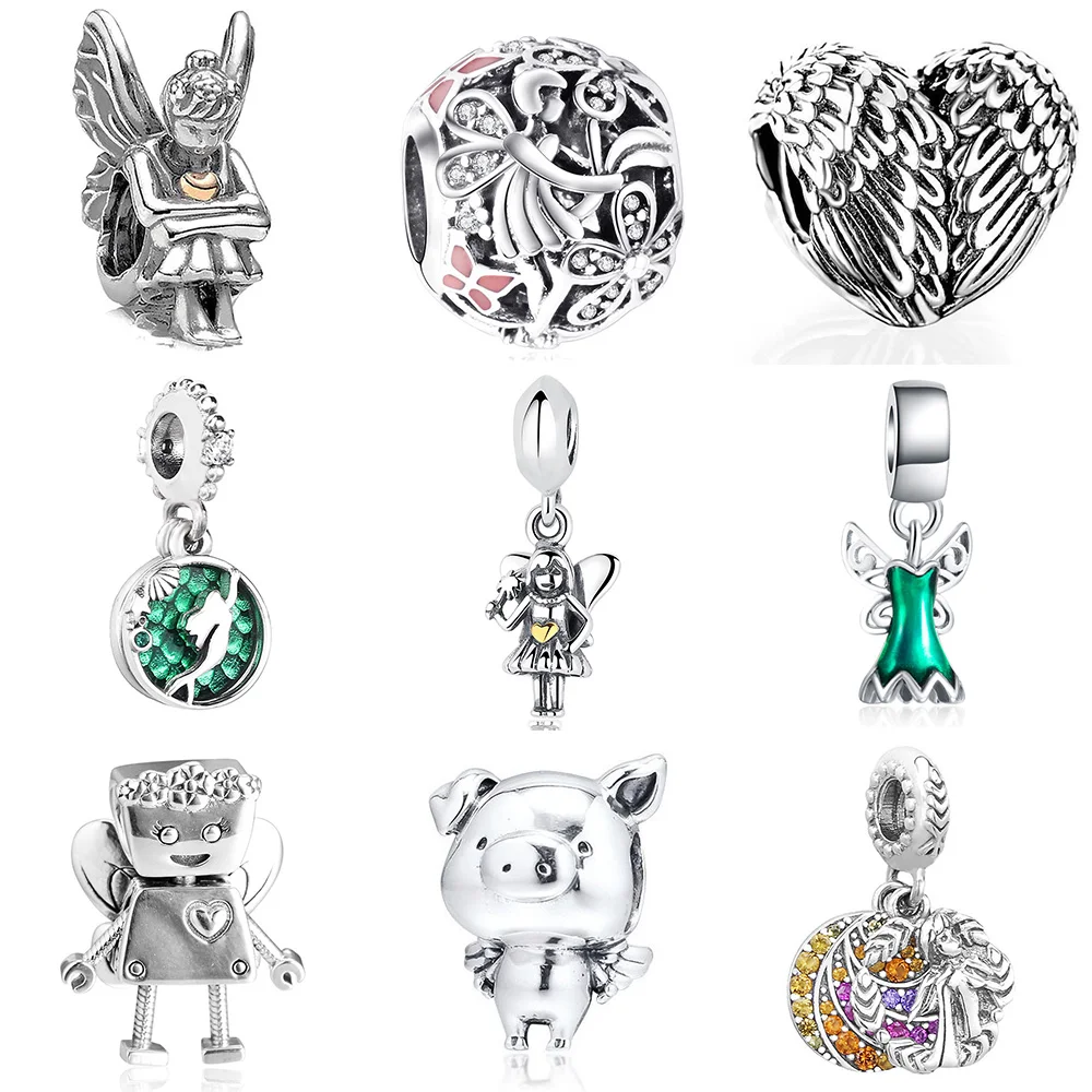 

Silver 925 trinket Angel Lucky Pendant Charms Clip Beads for Women Original Sterling Bracelets Jewelry DIY Hot Sale accessories