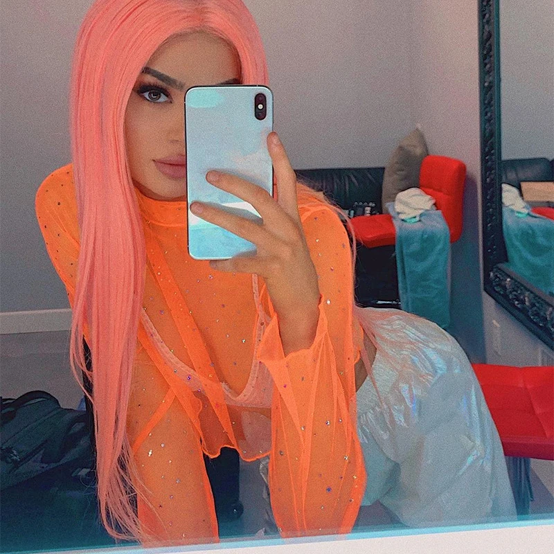 Оранжевая водолазка с сеткой прозрачные укороченные топы блестками Горячие