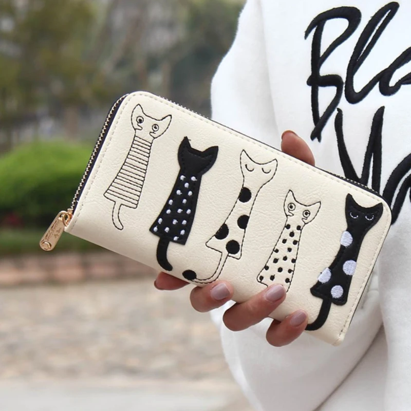 

High Quality Wallet Women Cat Cartoon Wallet Creative Female Card Holder Casual Zip Ladies Clutch