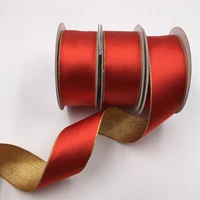38mm 10yards wired edge classical red gold reversible satin ribbon for festival christmas decoration new year gift wrapping