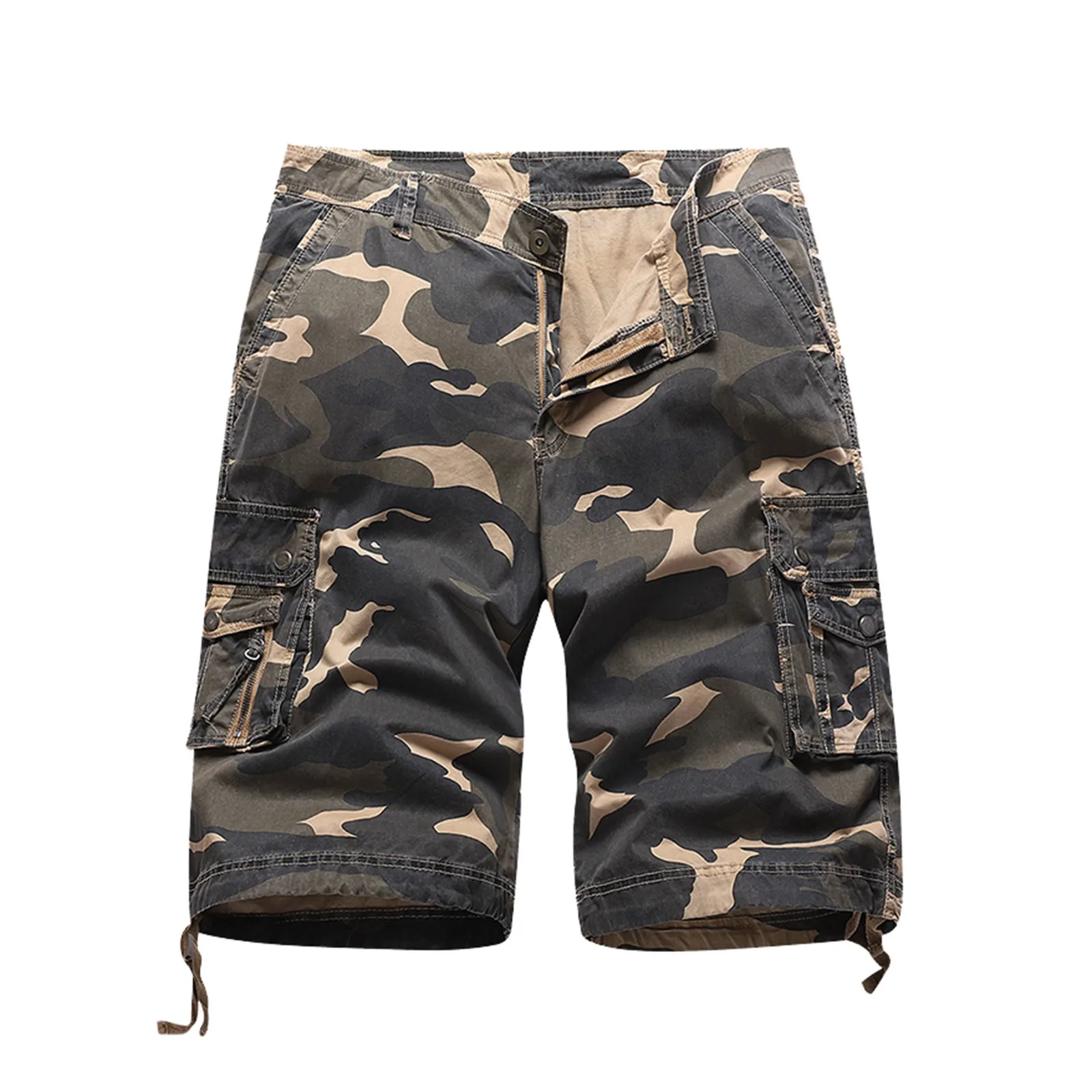 

Men's 2021 Summer Camouflage Cargo Shorts Men Casual Loose Multi-Pocket Trunks 100% Cotton Street Knee-Length Beach Shorts A20