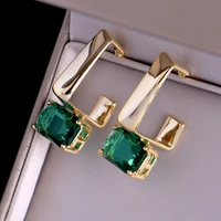 luxury exquisite geometric green crystal pendant earrings for woman korean fashion jewelry wedding party girls elegant earrings