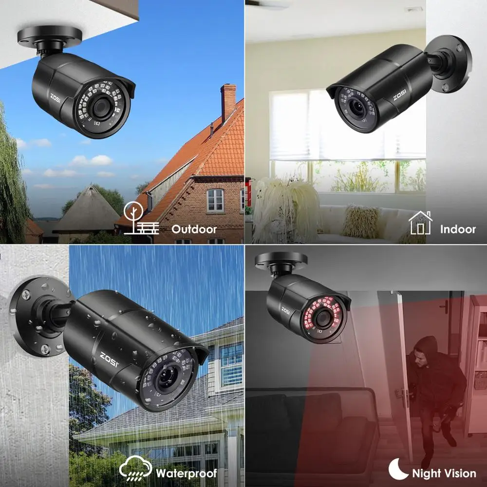 IP камера ZOSI H.265 1080P 2 МП цилиндрическая для системы видеонаблюдения 8 канальной poe