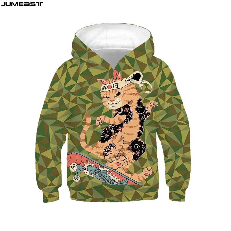 

Jumeast Brand Men Women 3D Children Sweatshirt Japanese Samurai Cat Camouflage Long Sleeve Kids Cap Hoody Sport Pullover Hoodies