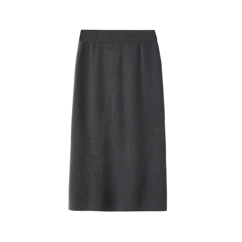 

2020 Autumn & Winter New High Waist Slim Stretch Simple Solid Knitted Skirt Elastic Waist Women Woolen Long Skirt Free Shipping