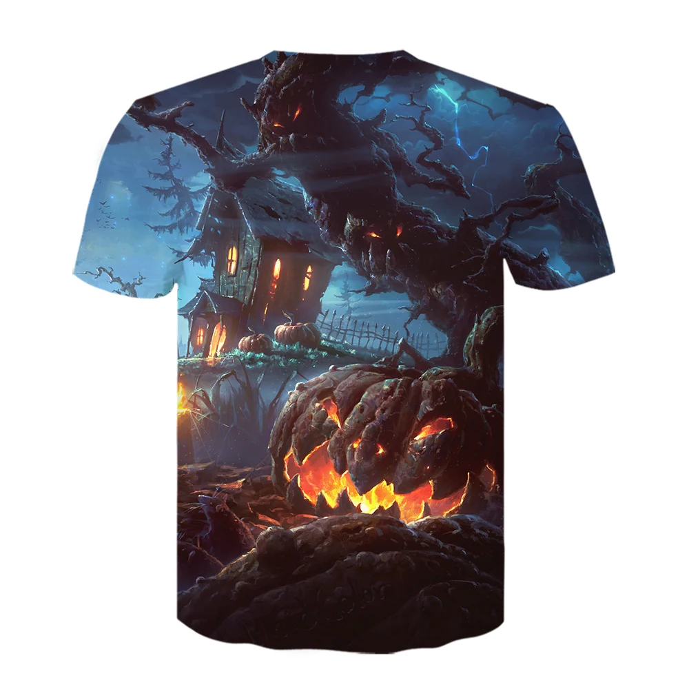 

Drop Shipping 2020 3D printing New digital printed pumpkin head picture Halloween short sleeve round neck T-shirt
