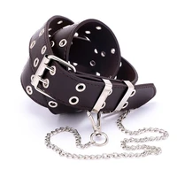 women punk chain fashion leather belt adjustable double row hole eyelet waistband with eyelet chain decorative belts